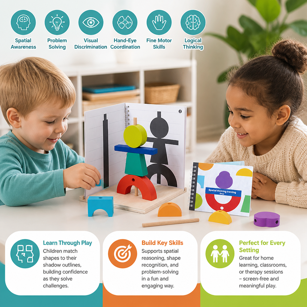 Wooden 3D Shadow Matching & Spatial Thinking Puzzle for Kids