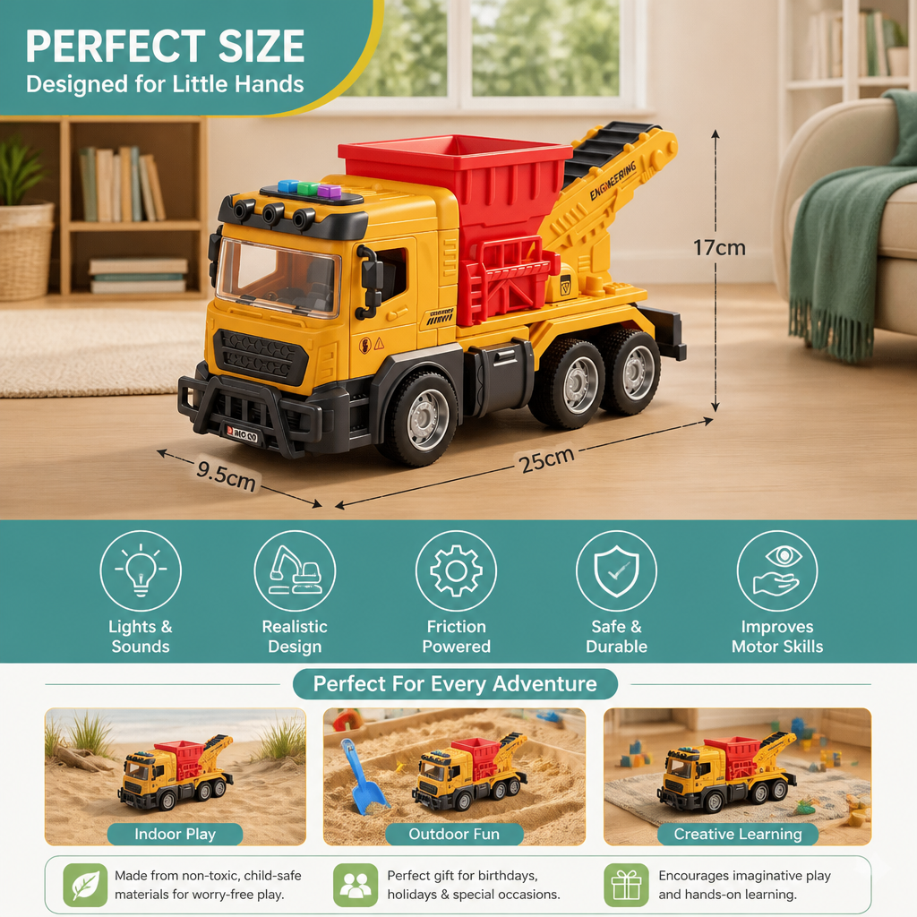 Construction Dump Truck Toy with Lights & Sounds