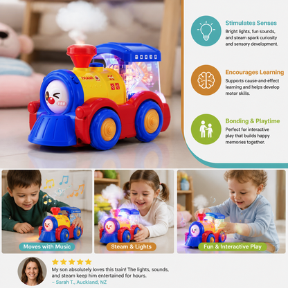 Transforming Train Toy with Steam, Lights & Music