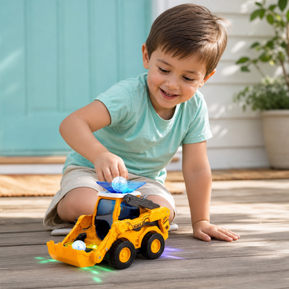 Musical Light-Up Excavator Toy with Continuous Ball Scooping Action