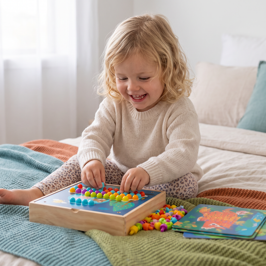 4-in-1 Montessori Wooden Sensory Travel Board with Gears & Colorful Pegs