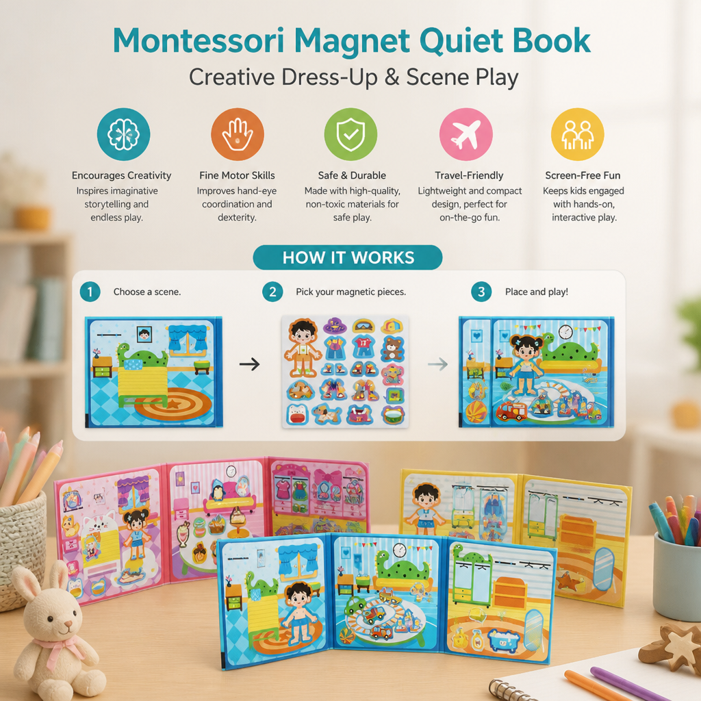 Montessori Magnetic Quiet Book – Creative Dress-Up & Scene Play
