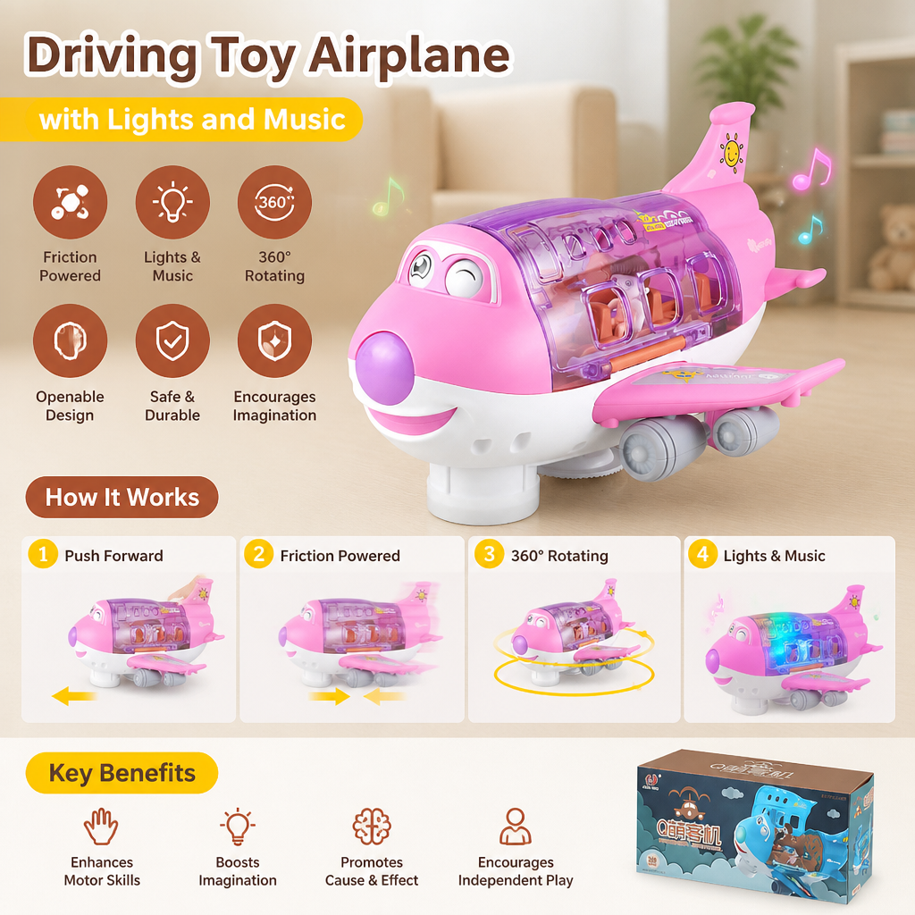 Driving Toy Airplane with Lights and Music