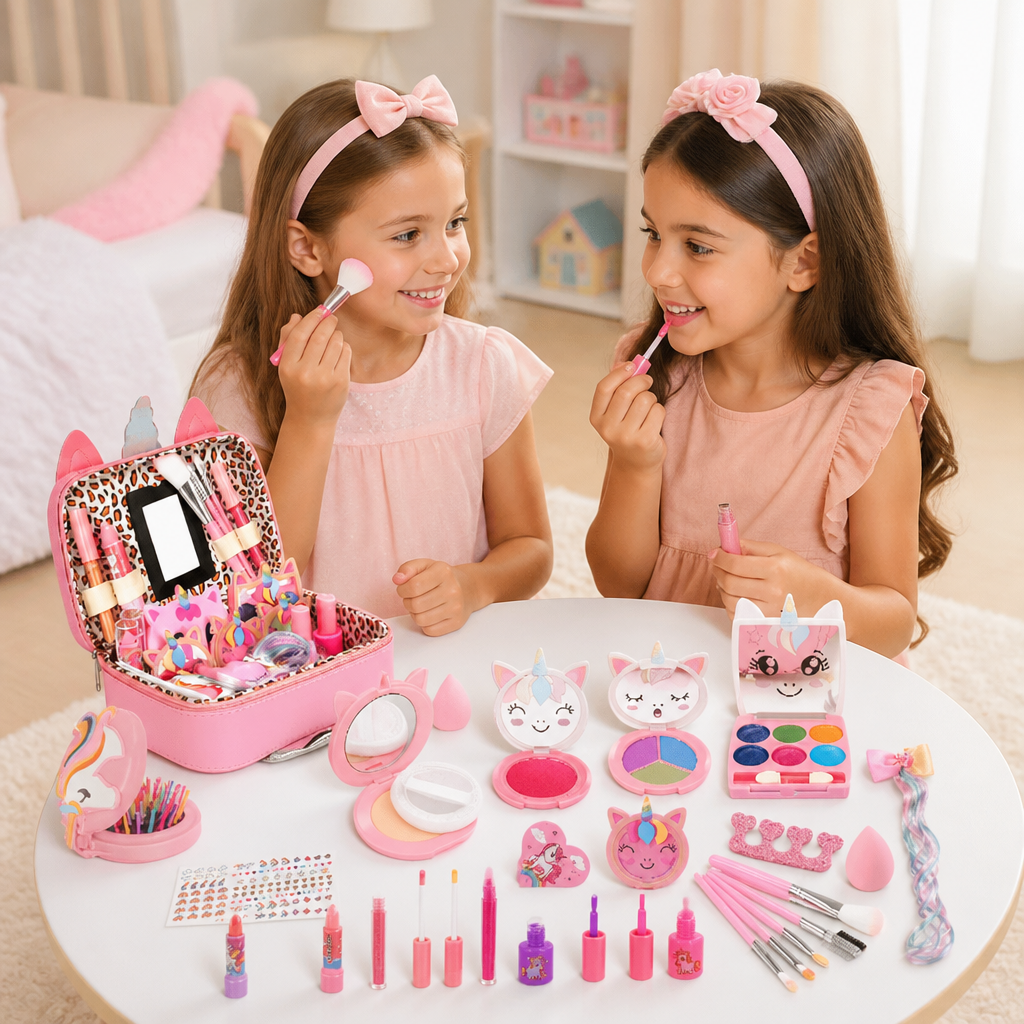 Kids’ Eco-Friendly & Easy-to-Wash Princess Makeup Kit with Cosmetic Bag