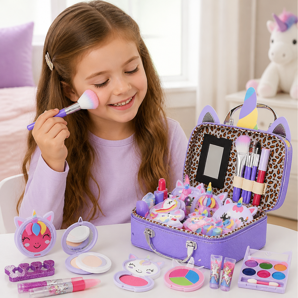 Kids’ Eco-Friendly & Easy-to-Wash Princess Makeup Kit with Cosmetic Bag