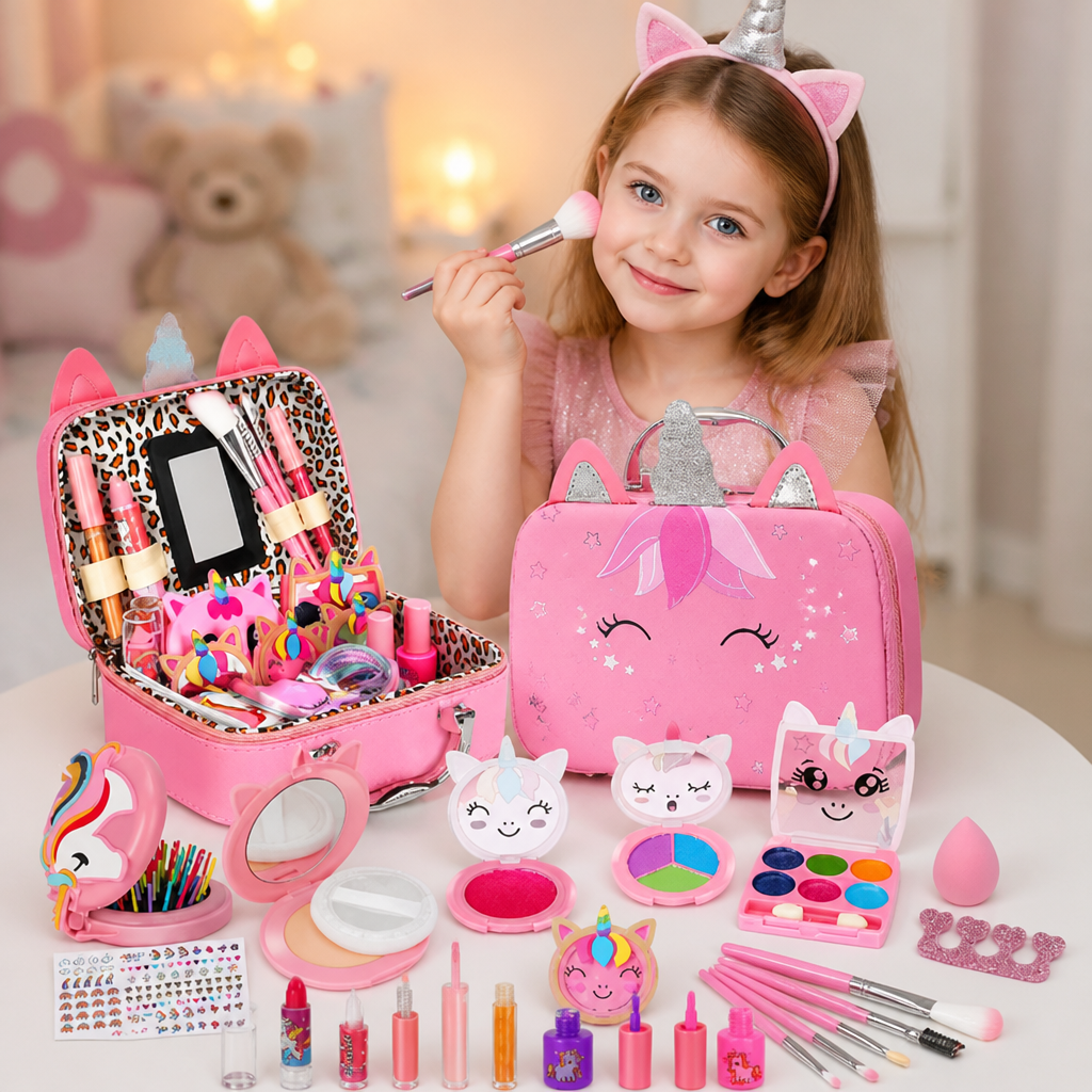 Kids’ Eco-Friendly & Easy-to-Wash Princess Makeup Kit with Cosmetic Bag