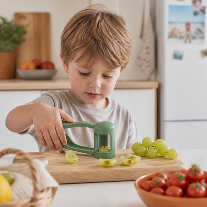 Stainless Steel Grape & Cherry Tomato Cutter – Safe One-Press Quarter Slicer for Toddlers & Kids