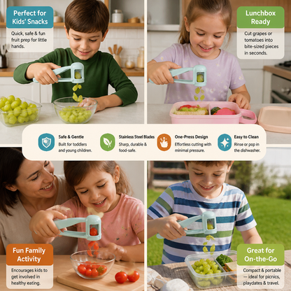 Stainless Steel Grape & Cherry Tomato Cutter – Safe One-Press Quarter Slicer for Toddlers & Kids
