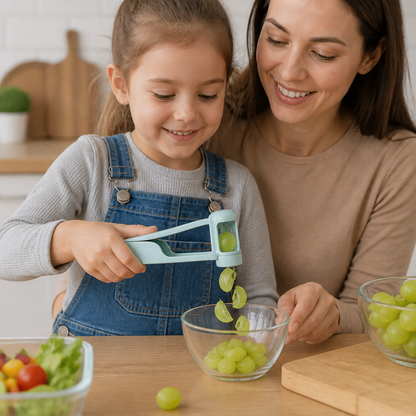 Stainless Steel Grape & Cherry Tomato Cutter – Safe One-Press Quarter Slicer for Toddlers & Kids