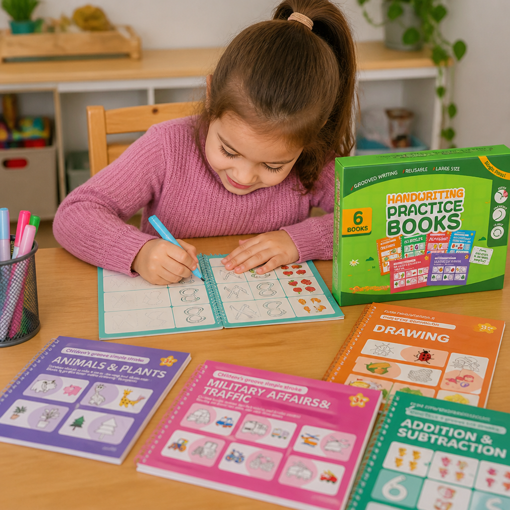 Reusable Grooved Handwriting Practice Books for Kids – 6-Piece Tracing & Writing Set