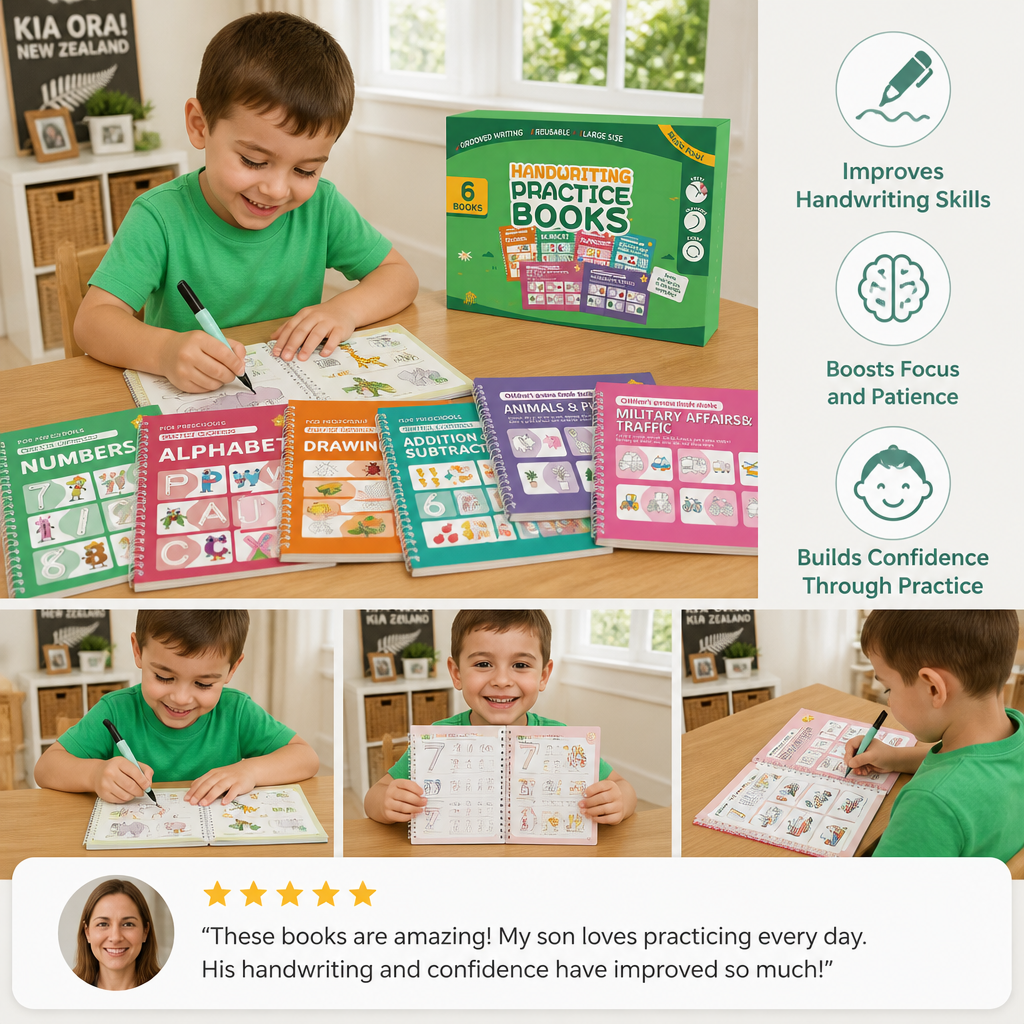 Reusable Grooved Handwriting Practice Books for Kids – 6-Piece Tracing & Writing Set