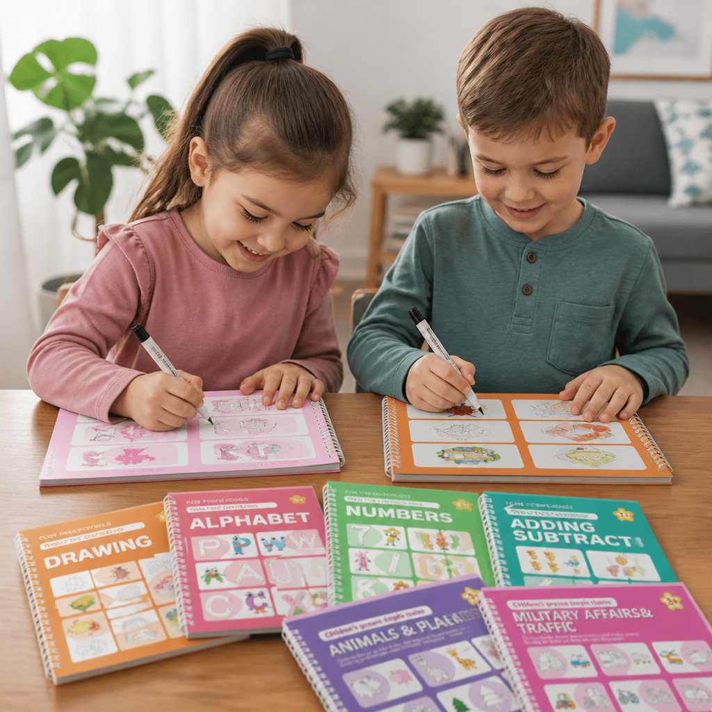 Reusable Grooved Handwriting Practice Books for Kids – 6-Piece Tracing & Writing Set