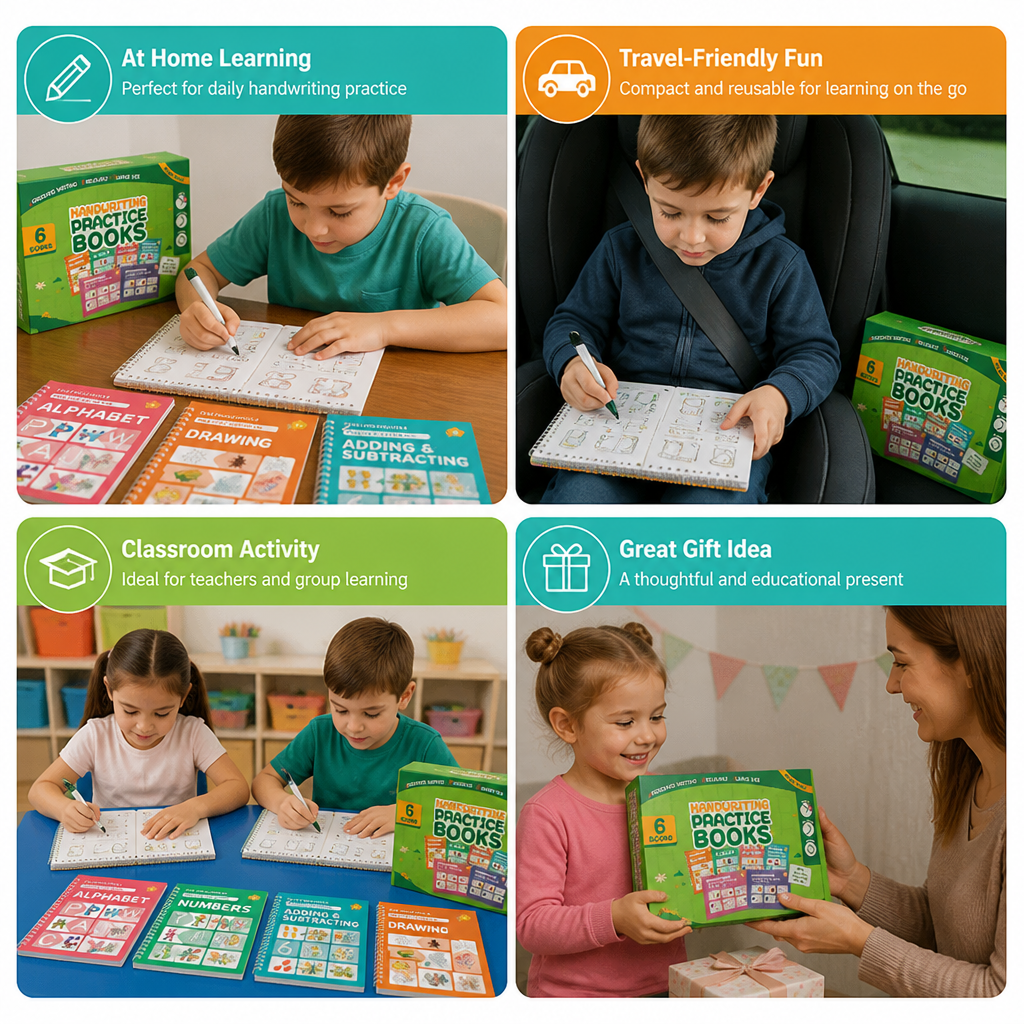 Reusable Grooved Handwriting Practice Books for Kids – 6-Piece Tracing & Writing Set