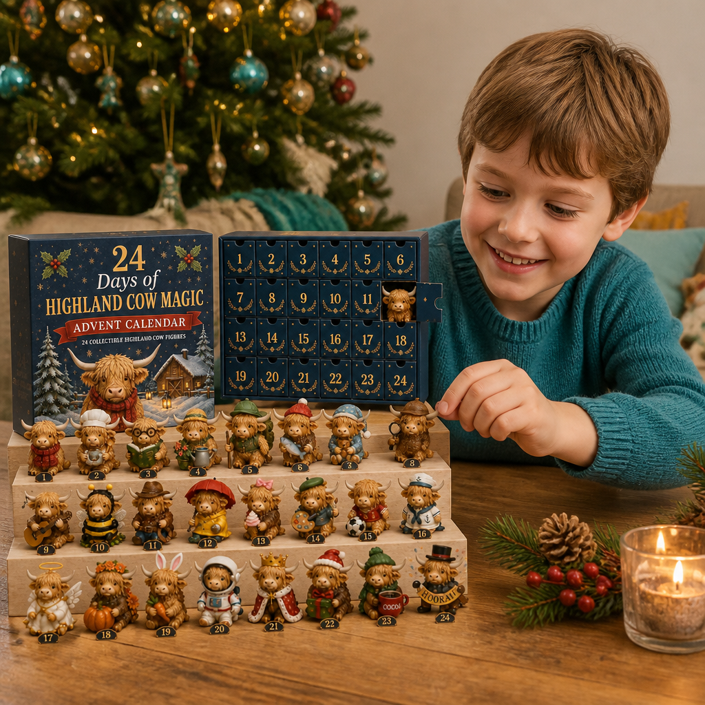24-Day Highland Cow Advent Calendar with Collectible Mini Figurines