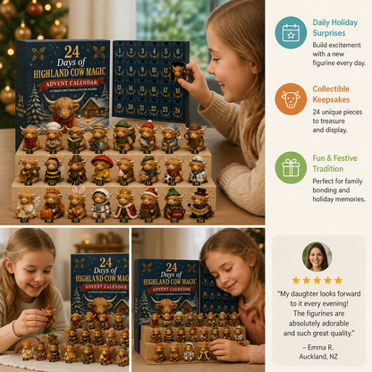 24-Day Highland Cow Advent Calendar with Collectible Mini Figurines
