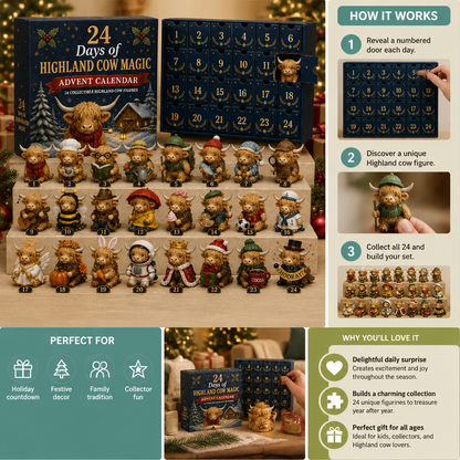 24-Day Highland Cow Advent Calendar with Collectible Mini Figurines