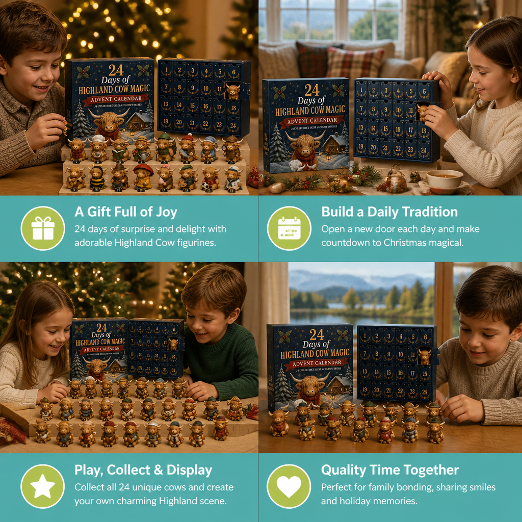 24-Day Highland Cow Advent Calendar with Collectible Mini Figurines
