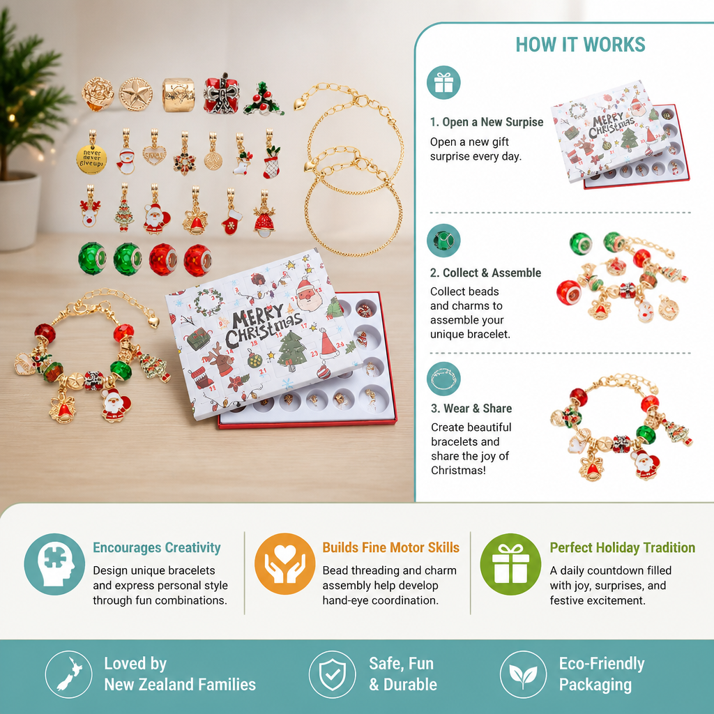 24-Day Christmas Bracelet Advent Calendar – DIY Jewelry-Making Kit for Girls