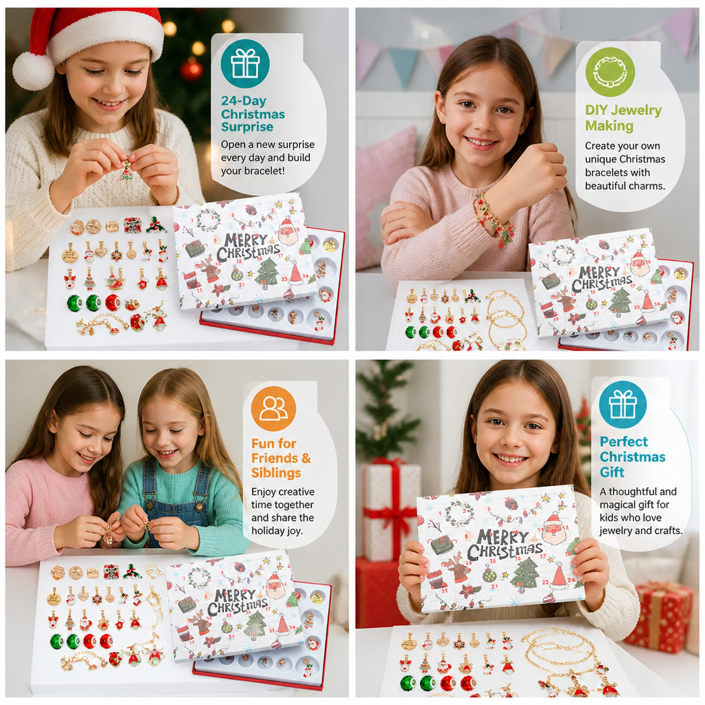 24-Day Christmas Bracelet Advent Calendar – DIY Jewelry-Making Kit for Girls