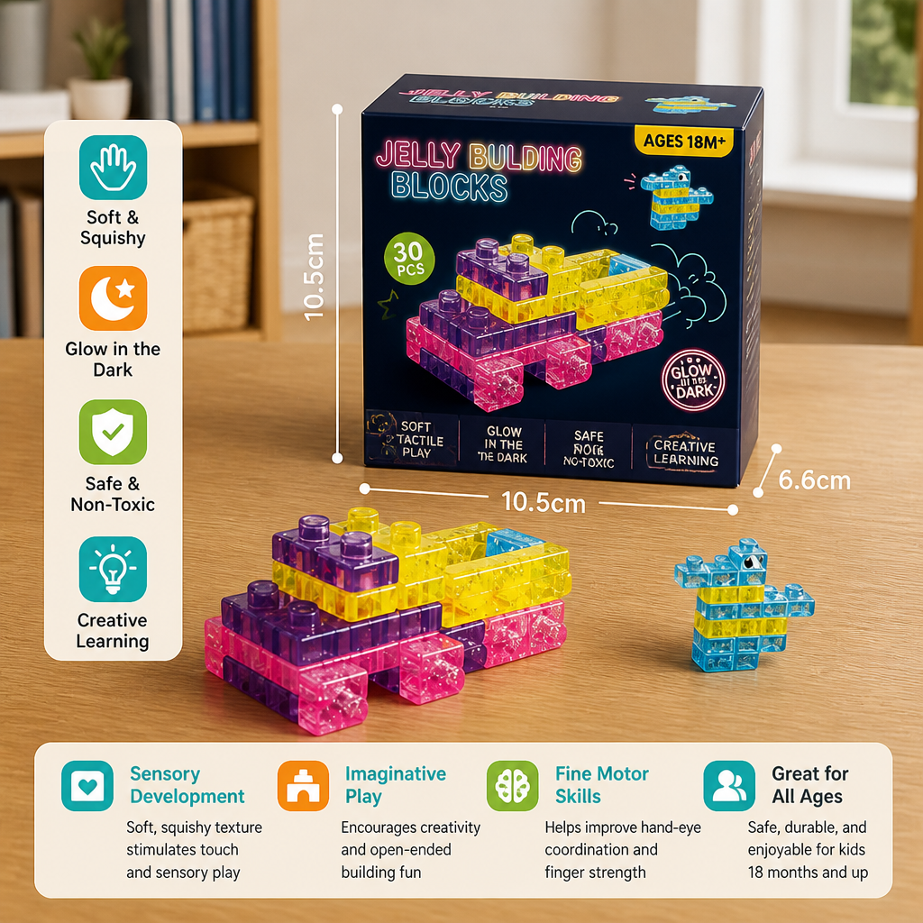 Glow-in-the-Dark Squishy Jelly Building Blocks for Kids – Safe & Soft