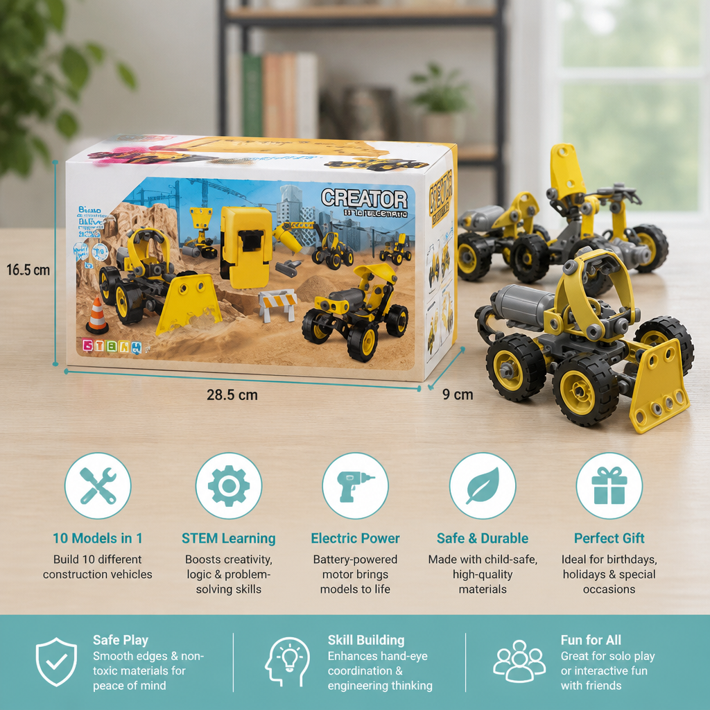 10-in-1 Creative Electric Construction Truck Building Set for Kids