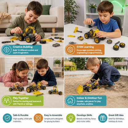 10-in-1 Creative Electric Construction Truck Building Set for Kids