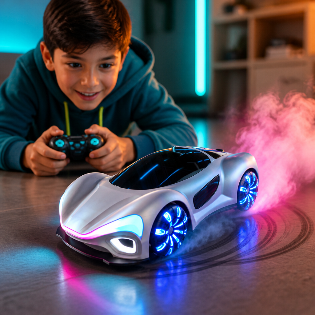 Light-Up RC Drift Car with Spray Effect & Charging Station