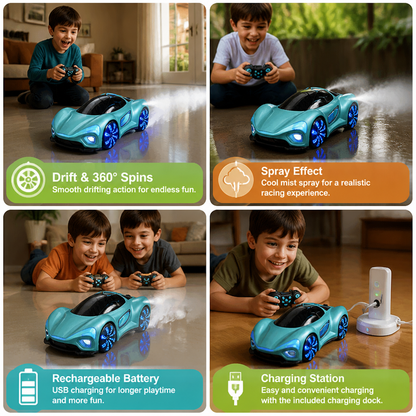 Light-Up RC Drift Car with Spray Effect & Charging Station