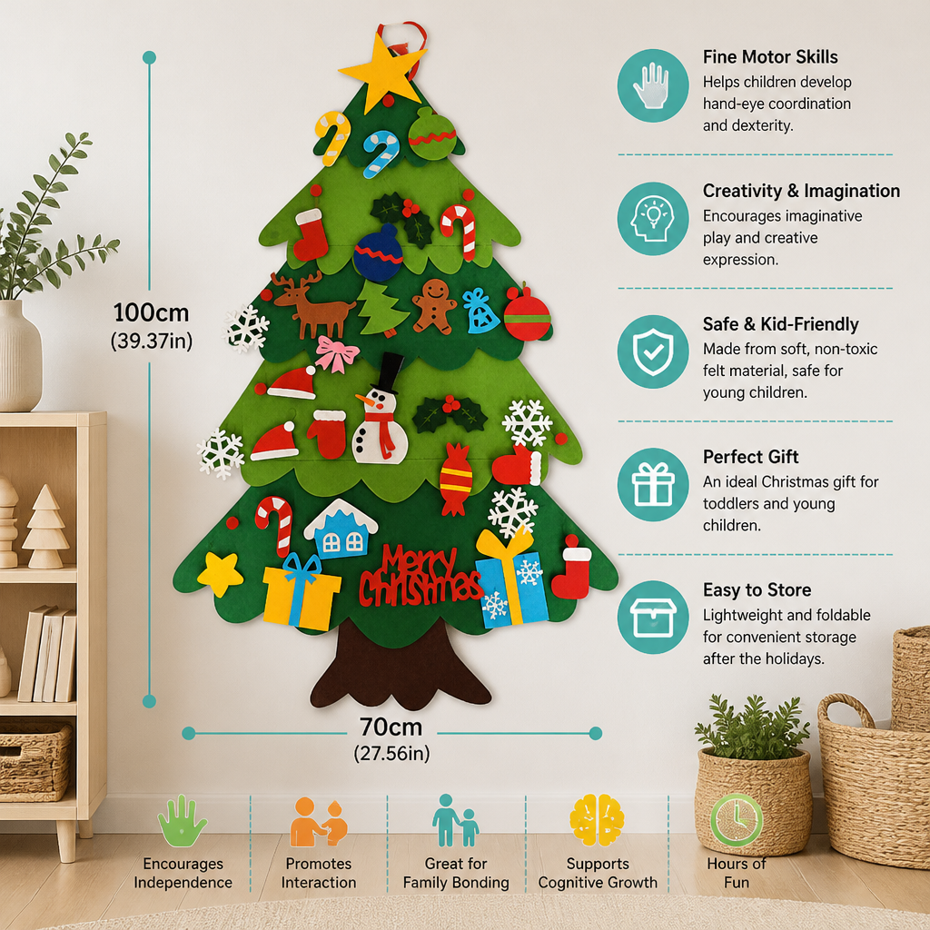 Kids’ DIY Felt Christmas Tree with Decorative Ornaments