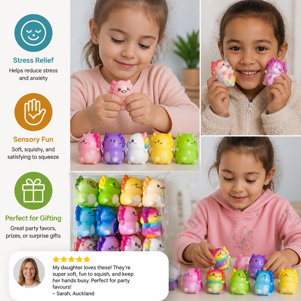 24-Pack Soft Axolotl Squishy Stress Relief Toys