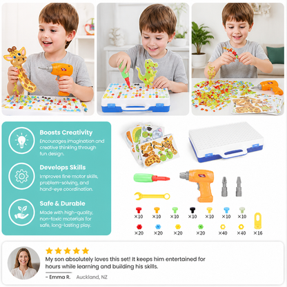 Safari Animal Building Block Set with Electric Toy Drill for Kids