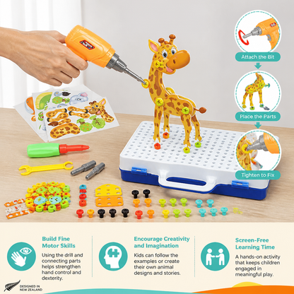 Safari Animal Building Block Set with Electric Toy Drill for Kids