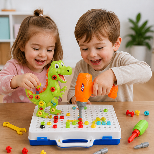 Safari Animal Building Block Set with Electric Toy Drill for Kids