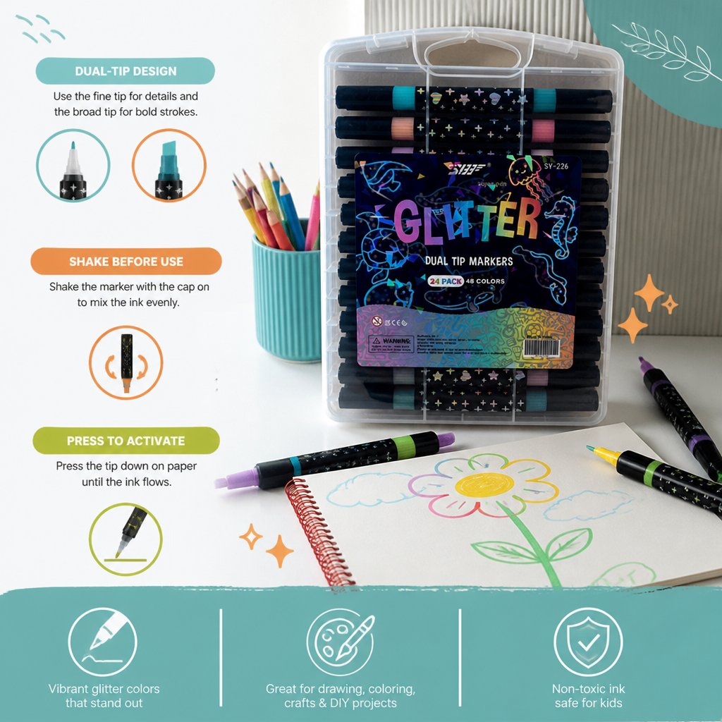 Glitter Dual-Tip Acrylic Paint Marker Set