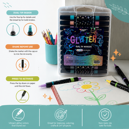 Glitter Dual-Tip Acrylic Paint Marker Set