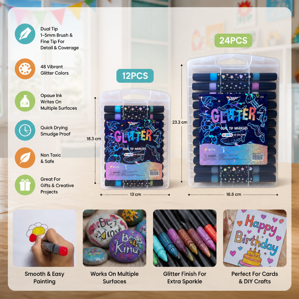 Glitter Dual-Tip Acrylic Paint Marker Set