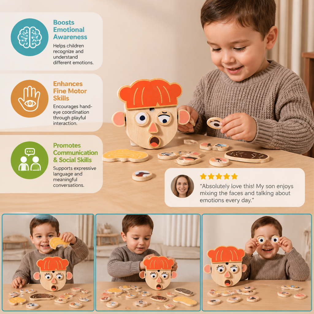 Wooden Facial Expressions & Emotions Learning Toy for Kids