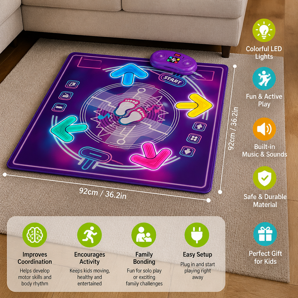 Interactive Musical Dance Mat with LED Lights for Kids