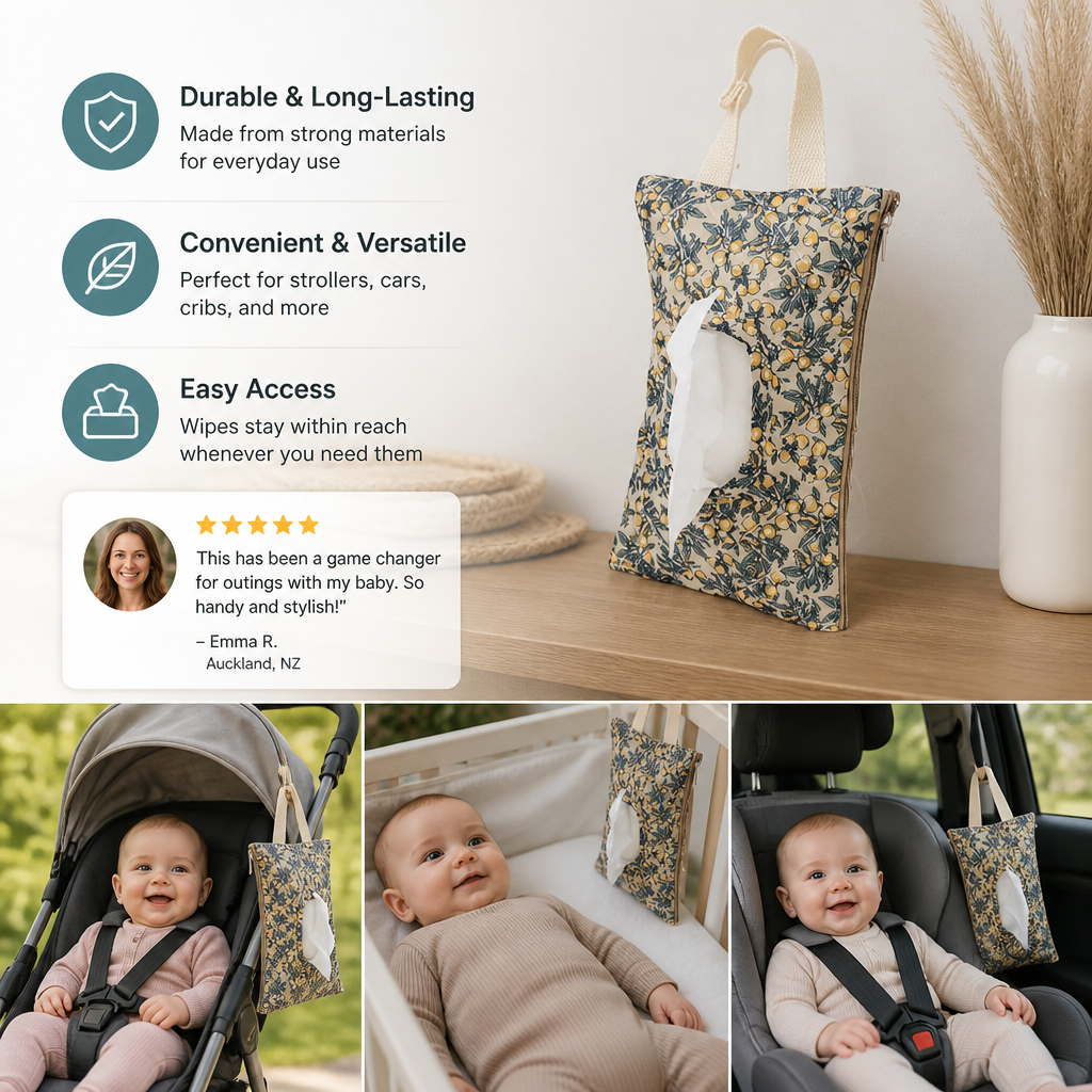 Hanging Tissue Holder for Strollers, Cribs & Cars