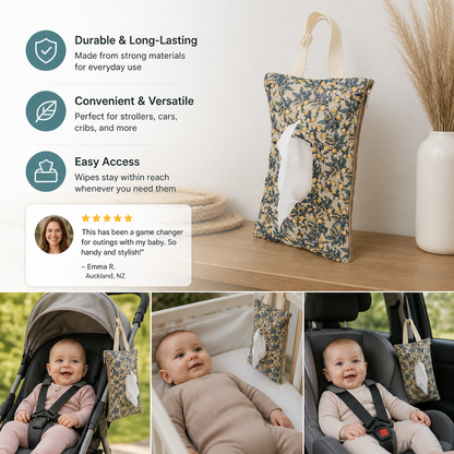 Hanging Tissue Holder for Strollers, Cribs & Cars