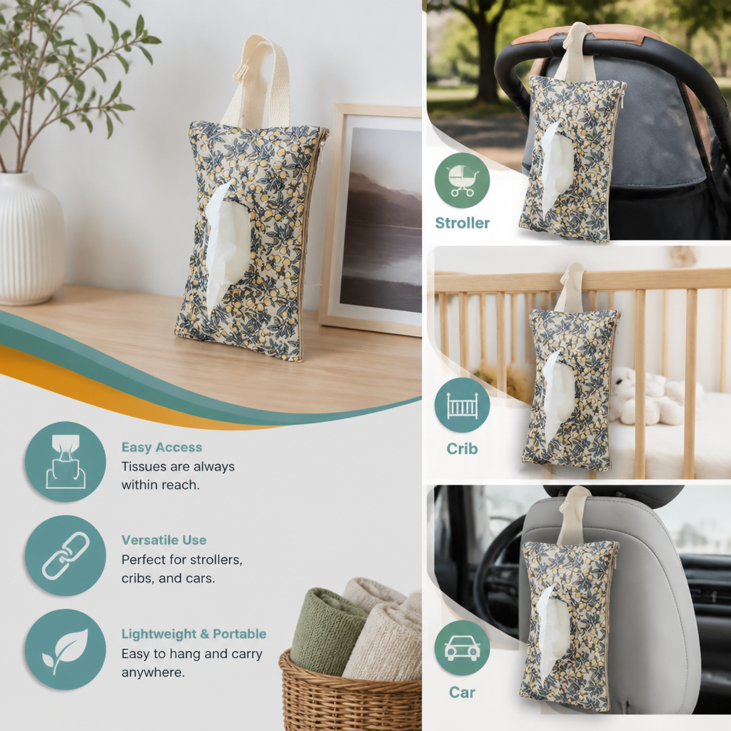 Hanging Tissue Holder for Strollers, Cribs & Cars