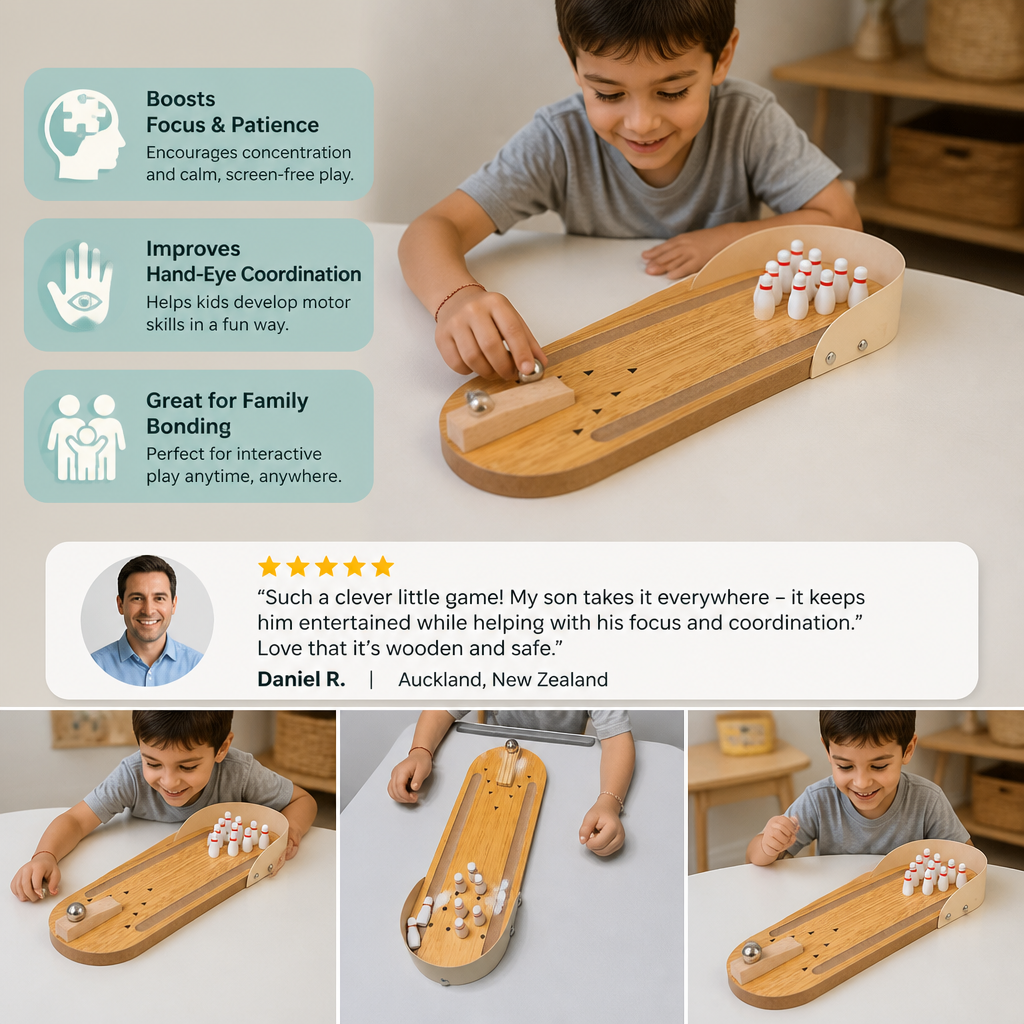 Wooden Mini Bowling Game – Portable Desktop Bowling Set for Kids