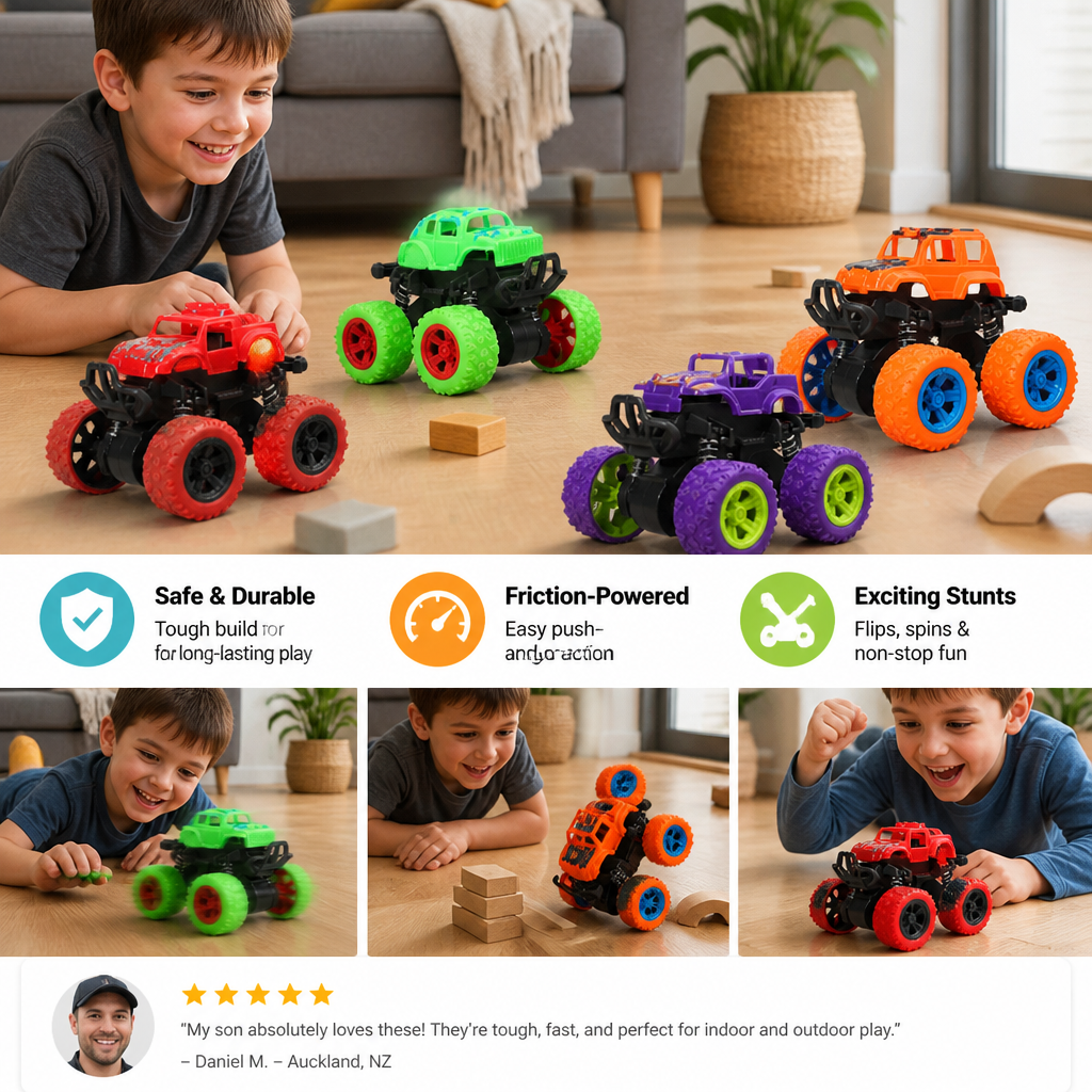 Friction-Powered Monster Truck Stunt Car for Kids