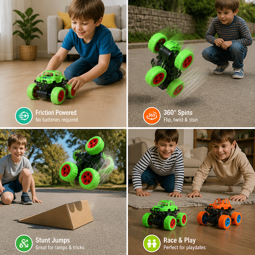 Friction-Powered Monster Truck Stunt Car for Kids
