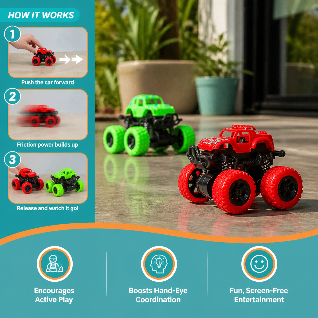 Friction-Powered Monster Truck Stunt Car for Kids