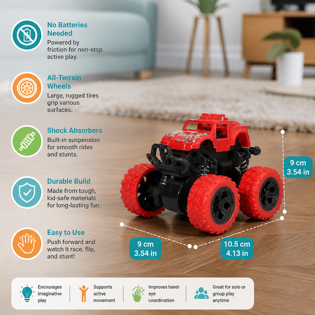 Friction-Powered Monster Truck Stunt Car for Kids
