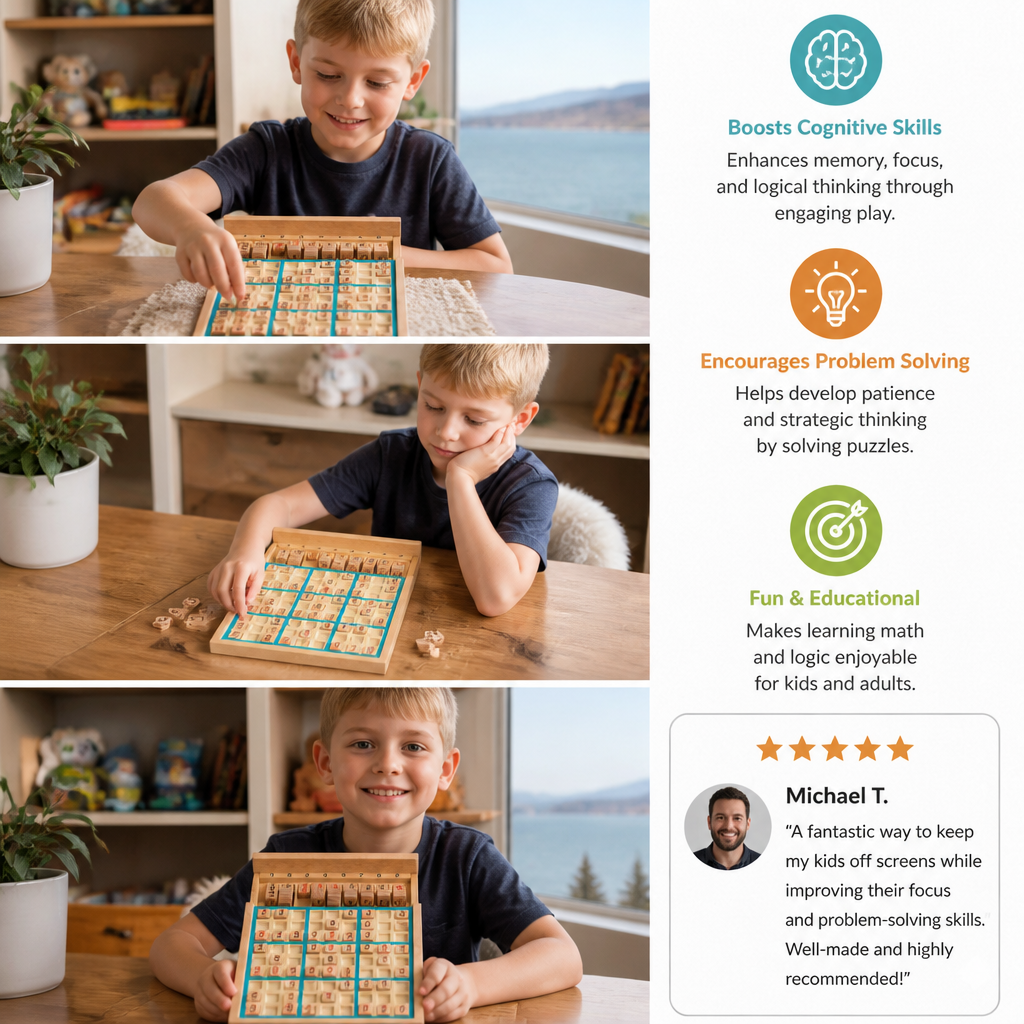 Wooden Sudoku Puzzle Board – Educational Logic & Math Game