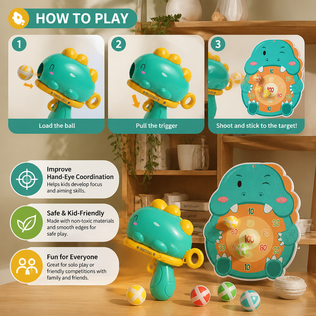 Dinosaur Sticky Ball Shooter – Target Shooting Game for Kids