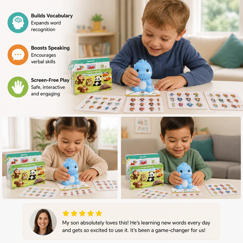 Interactive Dinosaur Talking Flash Cards & Stickers – Montessori Phonics & Sight Words Learning Set