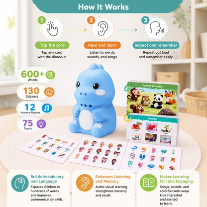 Interactive Dinosaur Talking Flash Cards & Stickers – Montessori Phonics & Sight Words Learning Set